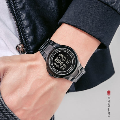 SKMEI 1712 Dual Time LED Digital Display Luminous Stainless Steel Strap Electronic Watch(Black and White) by SKMEI