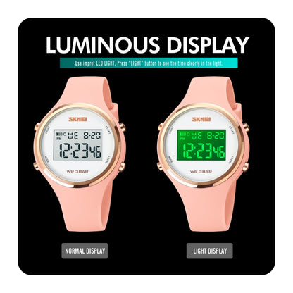 SKMEI 1720 Round Dial LED Digital Display Luminous Silicone Strap Electronic Watch(Pink) by SKMEI