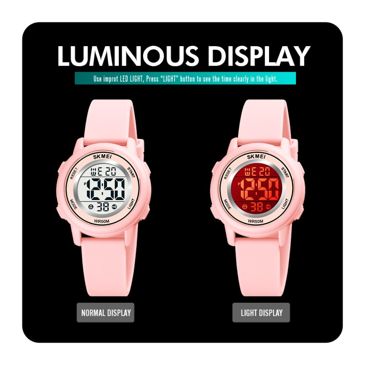 SKMEI 1721 Triplicate Round Dial LED Digital Display Luminous Silicone Strap Electronic Watch(Peach Red) by SKMEI