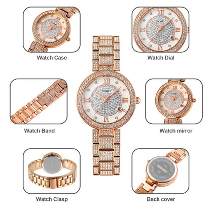 SKMEI 1739 Diamond Roman Numerals Round Dial Quartz Watch for Ladies(Rose Gold) by SKMEI