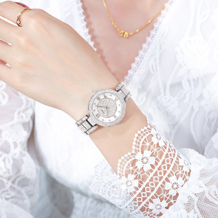 SKMEI 1739 Diamond Roman Numerals Round Dial Quartz Watch for Ladies(Silver) by SKMEI