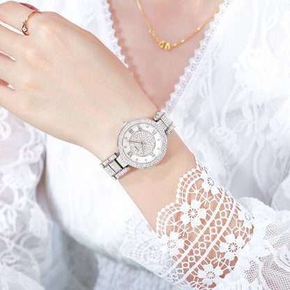 SKMEI 1739 Diamond Roman Numerals Round Dial Quartz Watch for Ladies(Silver) by SKMEI