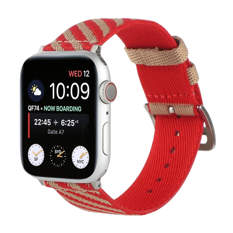Nylon Single Loop Watch Band For Apple Watch Series 9&8&7 41mm / SE 3&SE 2&6&SE&5&4 40mm / 3&2&1 38mm(Red+Khaki) by bashfashion