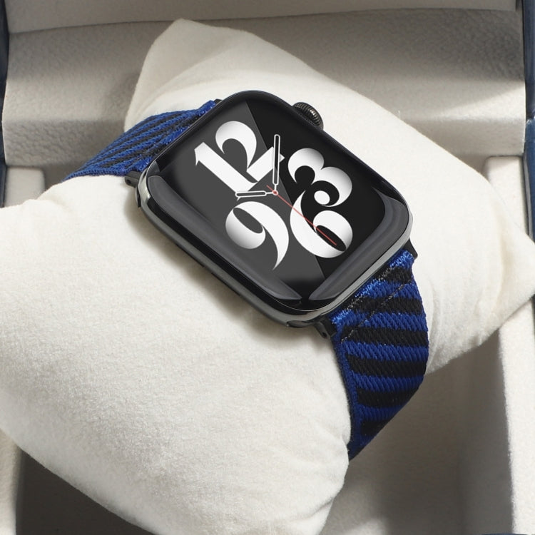 Nylon Single Loop Watch Band For Apple Watch Ultra 49mm&Watch Ultra 2 49mm / Series 9&8&7 45mm / SE 3&SE 2&6&SE&5&4 44mm / 3&2&1 42mm(Blue+Black) by bashfashion