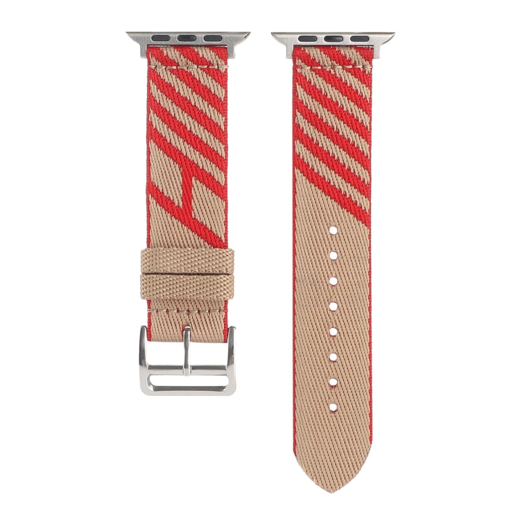 Nylon Single Loop Watch Band For Apple Watch Ultra 49mm&Watch Ultra 2 49mm / Series 9&8&7 45mm / SE 3&SE 2&6&SE&5&4 44mm / 3&2&1 42mm(Red+Khaki) by bashfashion