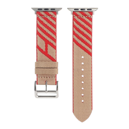 Nylon Single Loop Watch Band For Apple Watch Ultra 49mm&Watch Ultra 2 49mm / Series 9&8&7 45mm / SE 3&SE 2&6&SE&5&4 44mm / 3&2&1 42mm(Red+Khaki) by bashfashion