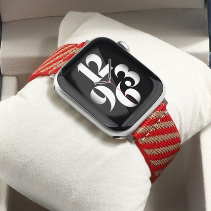 Nylon Single Loop Watch Band For Apple Watch Ultra 49mm&Watch Ultra 2 49mm / Series 9&8&7 45mm / SE 3&SE 2&6&SE&5&4 44mm / 3&2&1 42mm(Red+Khaki) by bashfashion