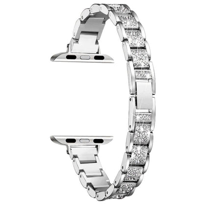 14mm Three-beads Diamond Aluminum Alloy Watch Band For Apple Watch Series 9&8&7 41mm / SE 3&SE 2&6&SE&5&4 40mm / 3&2&1 38mm(Silver) by bashfashion