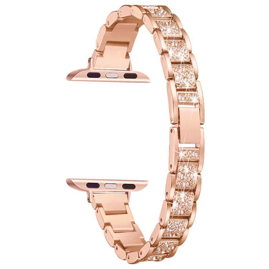 14mm Three-beads Diamond Aluminum Alloy Watch Band For Apple Watch Ultra 49mm&Watch Ultra 2 49mm / Series 9&8&7 45mm / SE 3&SE 2&6&SE&5&4 44mm / 3&2&1 42mm(Rose Gold) by bashfashion