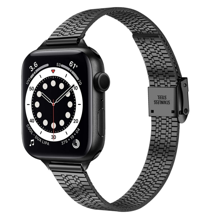 14mm Seven-beads Double Safety Buckle Slim Steel Watch Band For Apple Watch Series 9&8&7 41mm / SE 3&SE 2&6&SE&5&4 40mm / 3&2&1 38mm(Black) by bashfashion