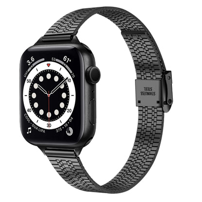 14mm Seven-beads Double Safety Buckle Slim Steel Watch Band For Apple Watch Series 9&8&7 41mm / SE 3&SE 2&6&SE&5&4 40mm / 3&2&1 38mm(Black) by bashfashion