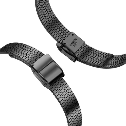 14mm Seven-beads Double Safety Buckle Slim Steel Watch Band For Apple Watch Series 9&8&7 41mm / SE 3&SE 2&6&SE&5&4 40mm / 3&2&1 38mm(Black) by bashfashion