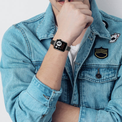 14mm Seven-beads Double Safety Buckle Slim Steel Watch Band For Apple Watch Series 9&8&7 41mm / SE 3&SE 2&6&SE&5&4 40mm / 3&2&1 38mm(Black) by bashfashion