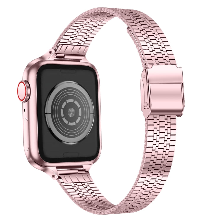 14mm Seven-beads Double Safety Buckle Slim Steel Watch Band For Apple Watch Series 9&8&7 41mm / SE 3&SE 2&6&SE&5&4 40mm / 3&2&1 38mm(Rose Pink) by bashfashion