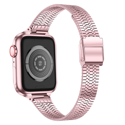 14mm Seven-beads Double Safety Buckle Slim Steel Watch Band For Apple Watch Series 9&8&7 41mm / SE 3&SE 2&6&SE&5&4 40mm / 3&2&1 38mm(Rose Pink) by bashfashion