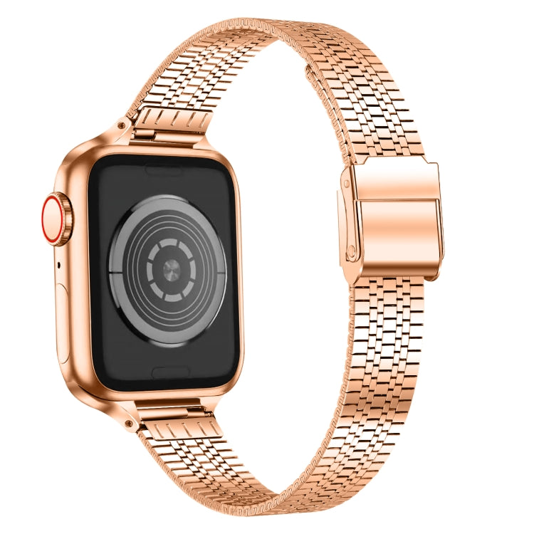 14mm Seven-beads Double Safety Buckle Slim Steel Watch Band For Apple Watch Series 9&8&7 41mm / SE 3&SE 2&6&SE&5&4 40mm / 3&2&1 38mm(Rose Gold) by bashfashion