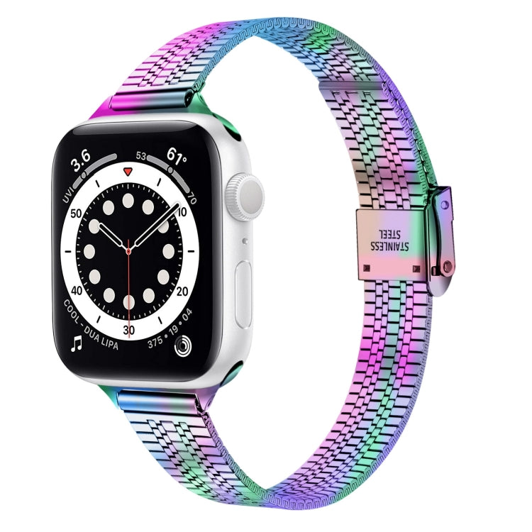 14mm Seven-beads Double Safety Buckle Slim Steel Watch Band For Apple Watch Series 9&8&7 41mm / SE 3&SE 2&6&SE&5&4 40mm / 3&2&1 38mm(Colorful) by bashfashion