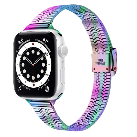 14mm Seven-beads Double Safety Buckle Slim Steel Watch Band For Apple Watch Series 9&8&7 41mm / SE 3&SE 2&6&SE&5&4 40mm / 3&2&1 38mm(Colorful) by bashfashion