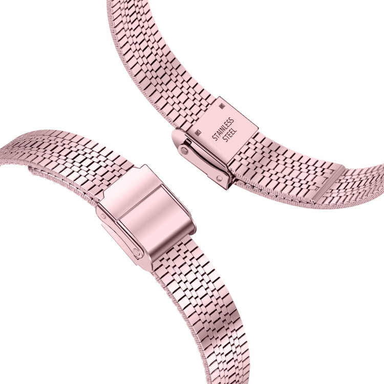 14mm Seven-beads Double Safety Buckle Slim Steel Watch Band For Apple Watch Ultra 49mm&Watch Ultra 2 49mm / Series 9&8&7 45mm / SE 3&SE 2&6&SE&5&4 44mm / 3&2&1 42mm(Rose Pink) by bashfashion