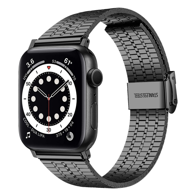 Seven-beads Double Safety Buckle Steel Watch Band For Apple Watch Series 9&8&7 41mm / SE 3&SE 2&6&SE&5&4 40mm / 3&2&1 38mm(Black) by bashfashion