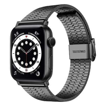 Seven-beads Double Safety Buckle Steel Watch Band For Apple Watch Series 9&8&7 41mm / SE 3&SE 2&6&SE&5&4 40mm / 3&2&1 38mm(Black) by bashfashion
