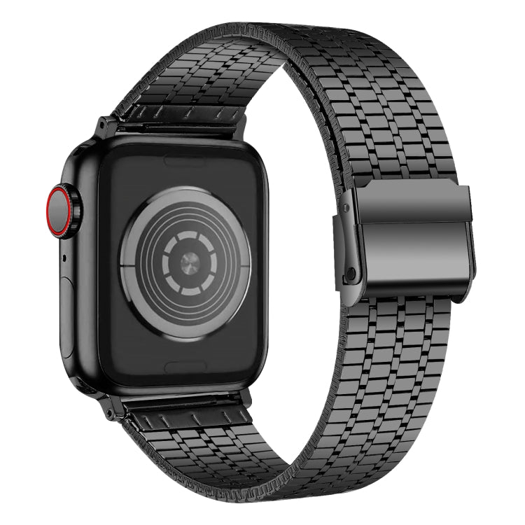 Seven-beads Double Safety Buckle Steel Watch Band For Apple Watch Series 9&8&7 41mm / SE 3&SE 2&6&SE&5&4 40mm / 3&2&1 38mm(Black) by bashfashion