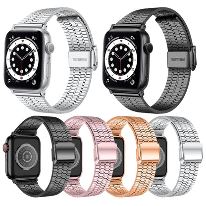 Seven-beads Double Safety Buckle Steel Watch Band For Apple Watch Series 9&8&7 41mm / SE 3&SE 2&6&SE&5&4 40mm / 3&2&1 38mm(Rose Gold) by bashfashion