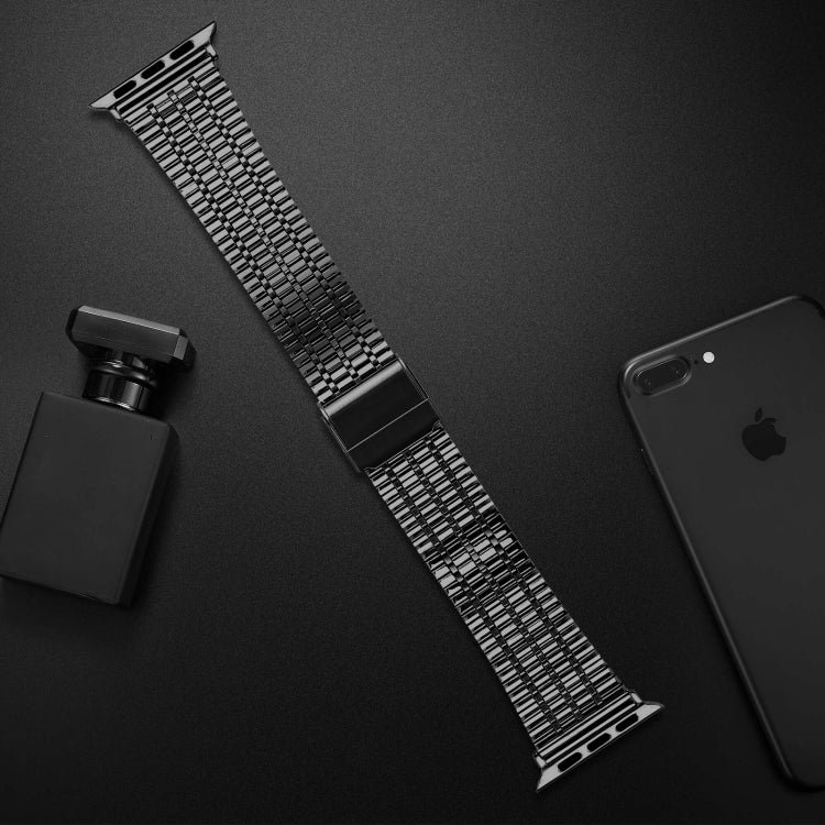 Seven-beads Double Safety Buckle Steel Watch Band For Apple Watch Ultra 49mm&Watch Ultra 2 49mm / Series 9&8&7 45mm / SE 3&SE 2&6&SE&5&4 44mm / 3&2&1 42mm(Black) by bashfashion