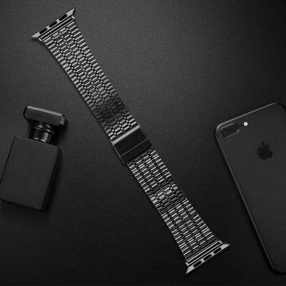 Seven-beads Double Safety Buckle Steel Watch Band For Apple Watch Ultra 49mm&Watch Ultra 2 49mm / Series 9&8&7 45mm / SE 3&SE 2&6&SE&5&4 44mm / 3&2&1 42mm(Black) by bashfashion
