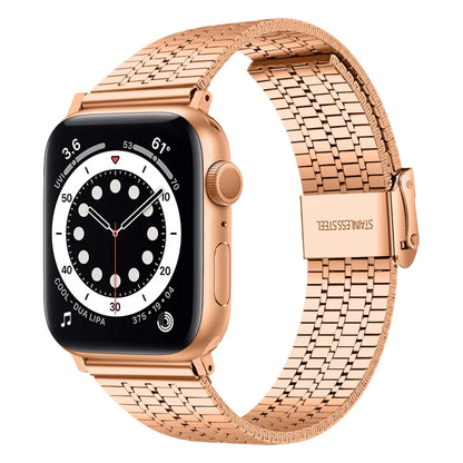 Seven-beads Double Safety Buckle Steel Watch Band For Apple Watch Ultra 49mm&Watch Ultra 2 49mm / Series 9&8&7 45mm / SE 3&SE 2&6&SE&5&4 44mm / 3&2&1 42mm(Rose Gold) by bashfashion