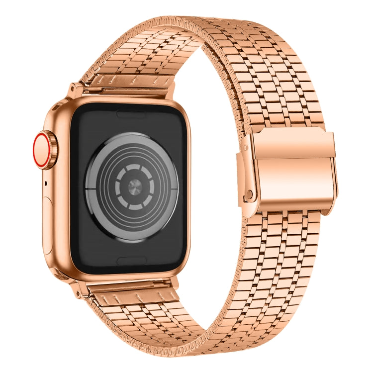 Seven-beads Double Safety Buckle Steel Watch Band For Apple Watch Ultra 49mm&Watch Ultra 2 49mm / Series 9&8&7 45mm / SE 3&SE 2&6&SE&5&4 44mm / 3&2&1 42mm(Rose Gold) by bashfashion