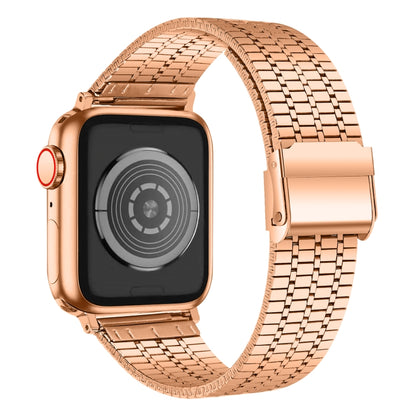 Seven-beads Double Safety Buckle Steel Watch Band For Apple Watch Ultra 49mm&Watch Ultra 2 49mm / Series 9&8&7 45mm / SE 3&SE 2&6&SE&5&4 44mm / 3&2&1 42mm(Rose Gold) by bashfashion