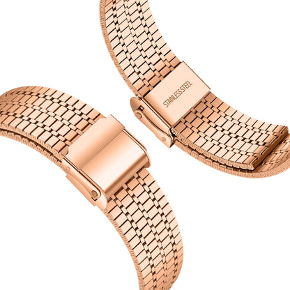 Seven-beads Double Safety Buckle Steel Watch Band For Apple Watch Ultra 49mm&Watch Ultra 2 49mm / Series 9&8&7 45mm / SE 3&SE 2&6&SE&5&4 44mm / 3&2&1 42mm(Rose Gold) by bashfashion