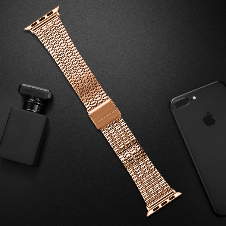 Seven-beads Double Safety Buckle Steel Watch Band For Apple Watch Ultra 49mm&Watch Ultra 2 49mm / Series 9&8&7 45mm / SE 3&SE 2&6&SE&5&4 44mm / 3&2&1 42mm(Rose Gold) by bashfashion