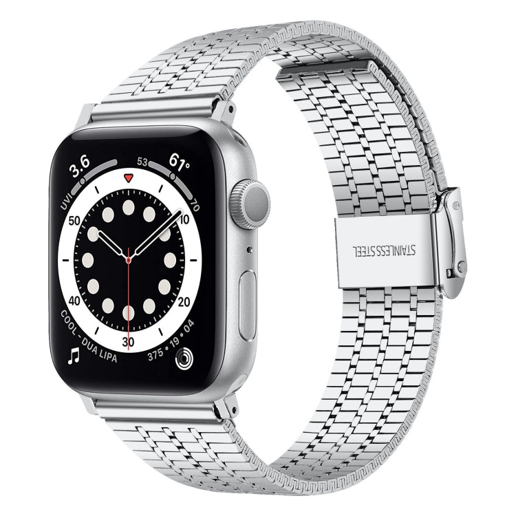 Seven-beads Double Safety Buckle Steel Watch Band For Apple Watch Ultra 49mm&Watch Ultra 2 49mm / Series 9&8&7 45mm / SE 3&SE 2&6&SE&5&4 44mm / 3&2&1 42mm(Silver) by bashfashion