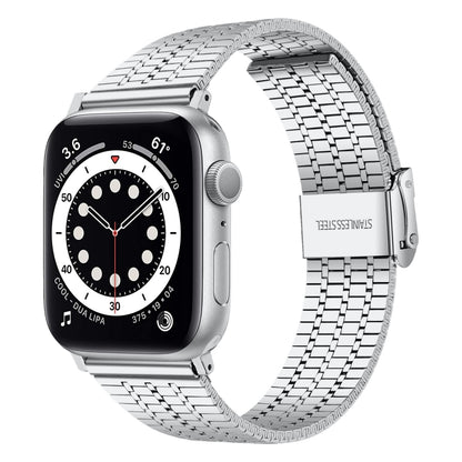 Seven-beads Double Safety Buckle Steel Watch Band For Apple Watch Ultra 49mm&Watch Ultra 2 49mm / Series 9&8&7 45mm / SE 3&SE 2&6&SE&5&4 44mm / 3&2&1 42mm(Silver) by bashfashion