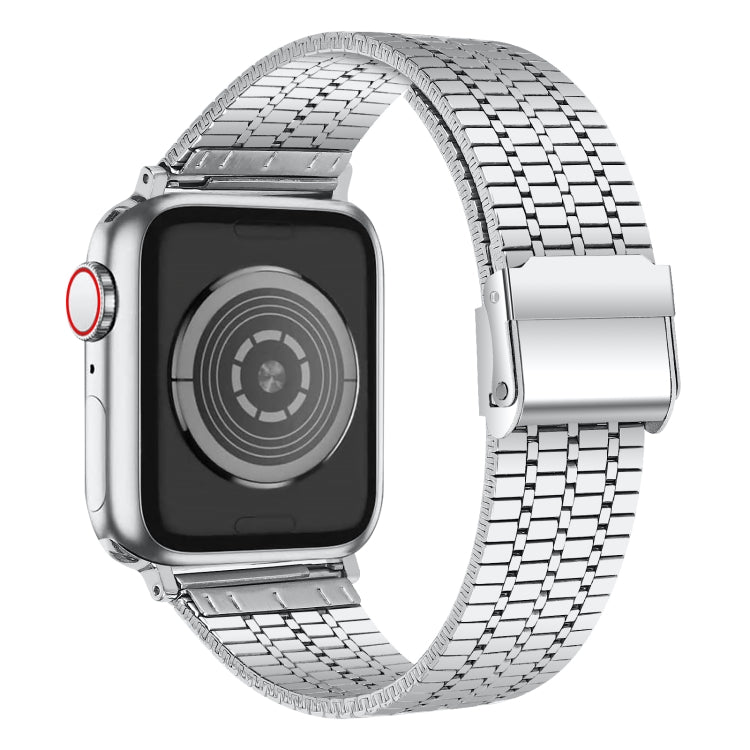 Seven-beads Double Safety Buckle Steel Watch Band For Apple Watch Ultra 49mm&Watch Ultra 2 49mm / Series 9&8&7 45mm / SE 3&SE 2&6&SE&5&4 44mm / 3&2&1 42mm(Silver) by bashfashion