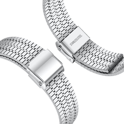 Seven-beads Double Safety Buckle Steel Watch Band For Apple Watch Ultra 49mm&Watch Ultra 2 49mm / Series 9&8&7 45mm / SE 3&SE 2&6&SE&5&4 44mm / 3&2&1 42mm(Silver) by bashfashion