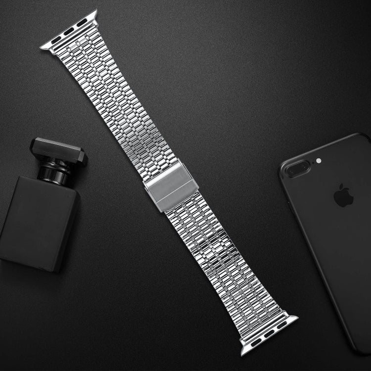 Seven-beads Double Safety Buckle Steel Watch Band For Apple Watch Ultra 49mm&Watch Ultra 2 49mm / Series 9&8&7 45mm / SE 3&SE 2&6&SE&5&4 44mm / 3&2&1 42mm(Silver) by bashfashion
