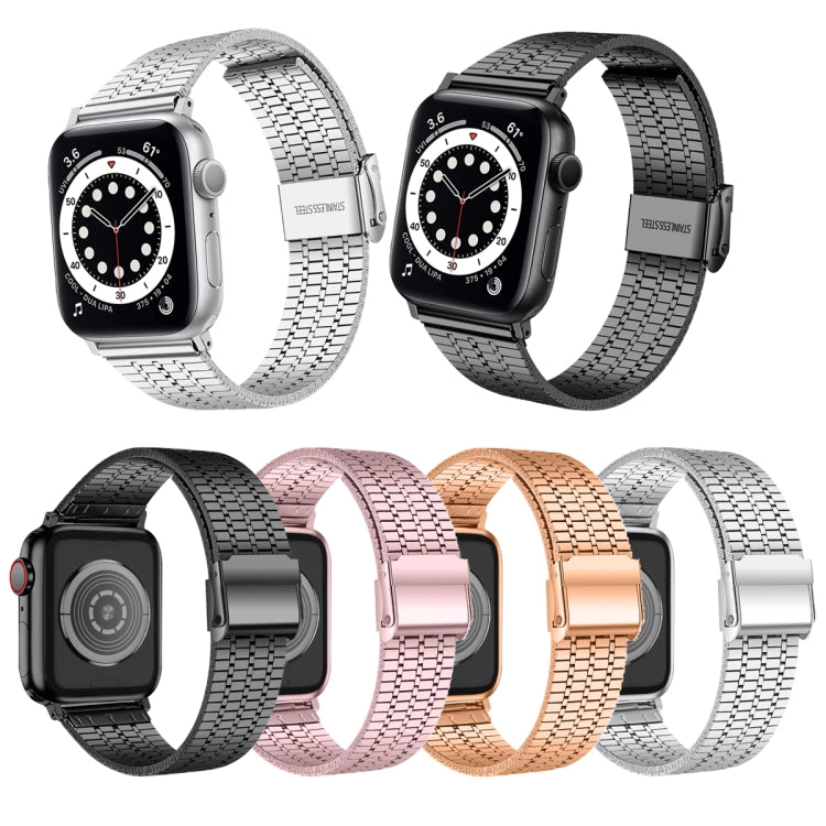 Seven-beads Double Safety Buckle Steel Watch Band For Apple Watch Ultra 49mm&Watch Ultra 2 49mm / Series 9&8&7 45mm / SE 3&SE 2&6&SE&5&4 44mm / 3&2&1 42mm(Rose Gold) by bashfashion