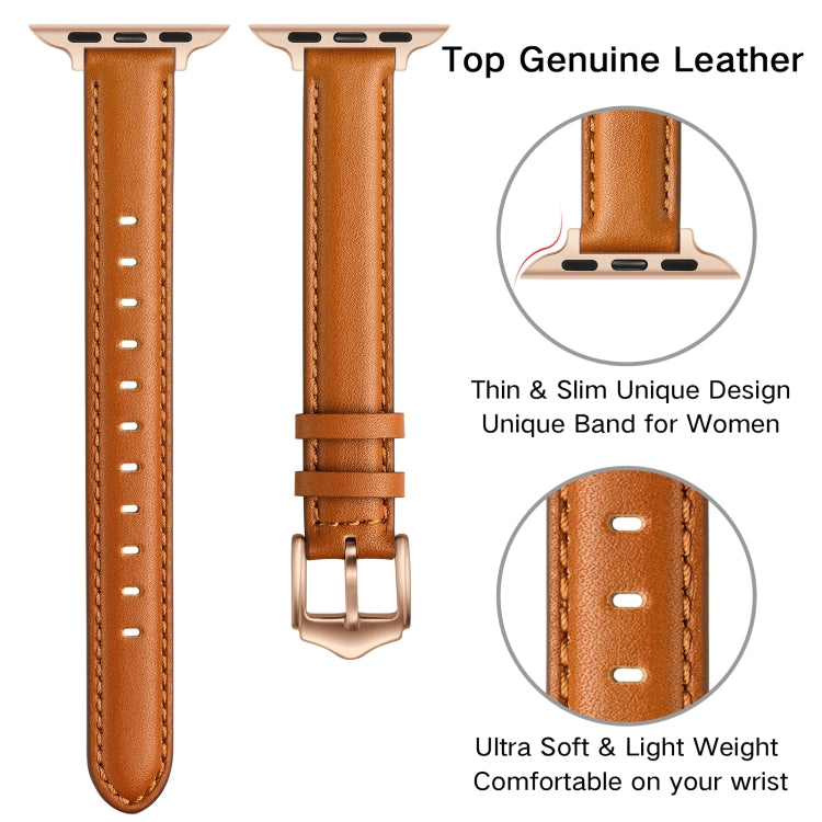 Business Style Leather Watch Band For Apple Watch Series 9&8&7 41mm / SE 3&SE 2&6&SE&5&4 40mm / 3&2&1 38mm(Brown Rose Gold Buckle) by bashfashion