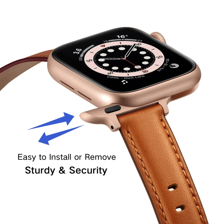 Business Style Leather Watch Band For Apple Watch Series 9&8&7 41mm / SE 3&SE 2&6&SE&5&4 40mm / 3&2&1 38mm(Brown Rose Gold Buckle) by bashfashion