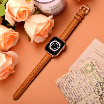 Business Style Leather Watch Band For Apple Watch Series 9&8&7 41mm / SE 3&SE 2&6&SE&5&4 40mm / 3&2&1 38mm(Brown Rose Gold Buckle) by bashfashion