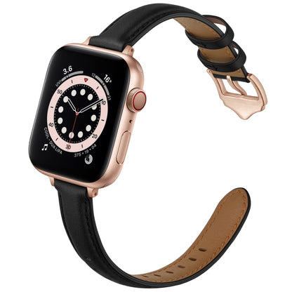 Business Style Leather Watch Band For Apple Watch Series 9&8&7 41mm / SE 3&SE 2&6&SE&5&4 40mm / 3&2&1 38mm(Black Rose Gold Buckle) by bashfashion