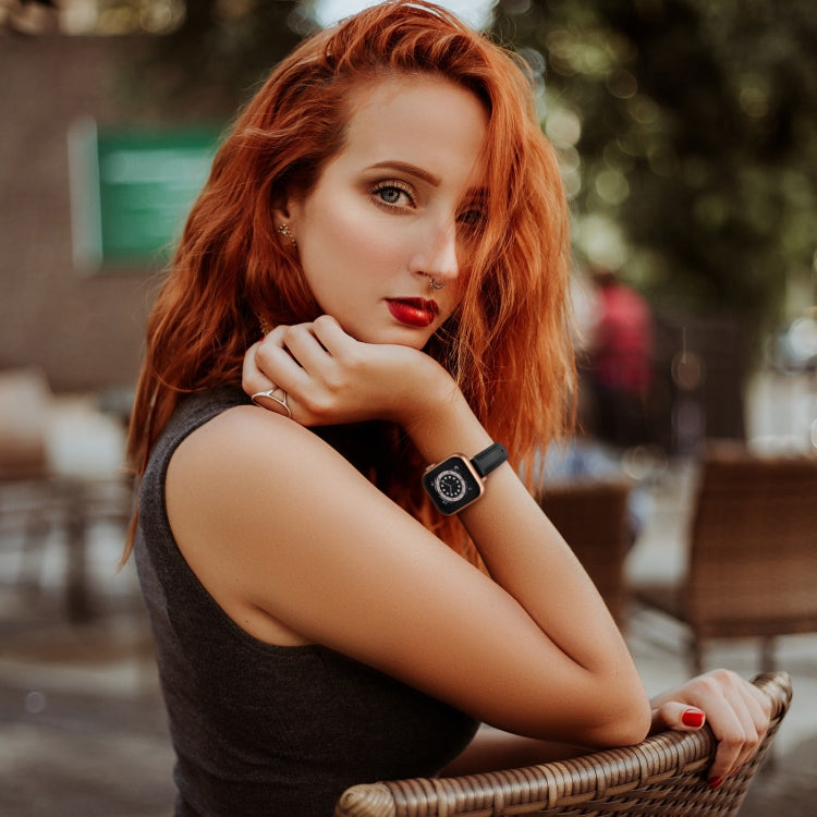 Business Style Leather Watch Band For Apple Watch Series 9&8&7 41mm / SE 3&SE 2&6&SE&5&4 40mm / 3&2&1 38mm(Black Rose Gold Buckle) by bashfashion