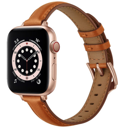 Business Style Leather Watch Band For Apple Watch Ultra 49mm&Watch Ultra 2 49mm / Series 9&8&7 45mm / SE 3&SE 2&6&SE&5&4 44mm / 3&2&1 42mm(Brown Rose Gold Buckle) by bashfashion