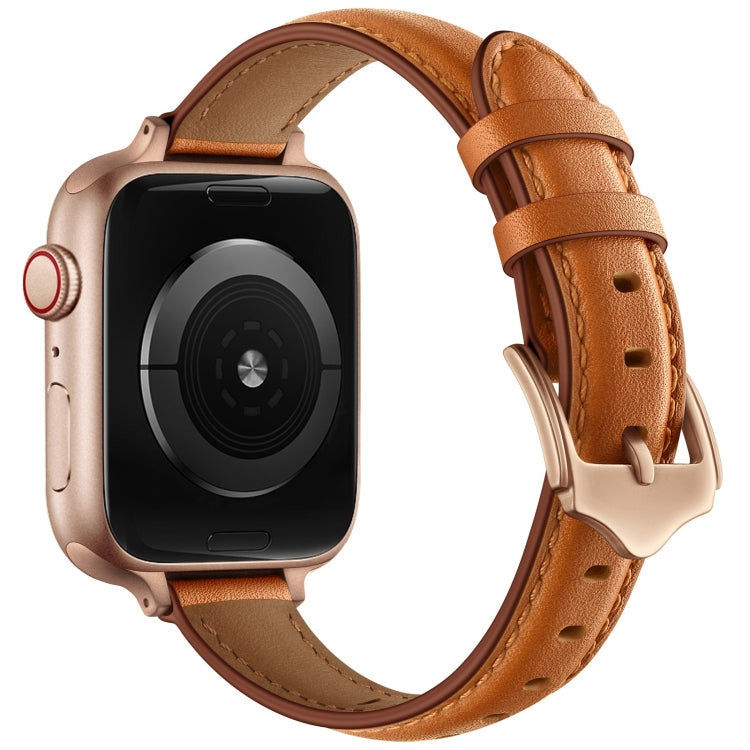 Business Style Leather Watch Band For Apple Watch Ultra 49mm&Watch Ultra 2 49mm / Series 9&8&7 45mm / SE 3&SE 2&6&SE&5&4 44mm / 3&2&1 42mm(Brown Rose Gold Buckle) by bashfashion