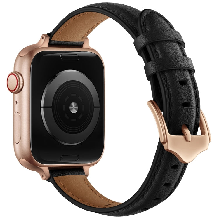 Business Style Leather Watch Band For Apple Watch Ultra 49mm&Watch Ultra 2 49mm / Series 9&8&7 45mm / SE 3&SE 2&6&SE&5&4 44mm / 3&2&1 42mm(Black Rose Gold Buckle) by bashfashion
