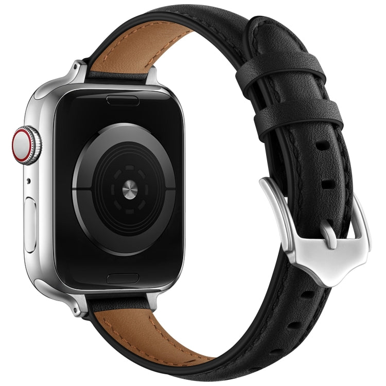 Business Style Leather Watch Band For Apple Watch Ultra 49mm&Watch Ultra 2 49mm / Series 9&8&7 45mm / SE 3&SE 2&6&SE&5&4 44mm / 3&2&1 42mm(Black Silver Buckle) by bashfashion