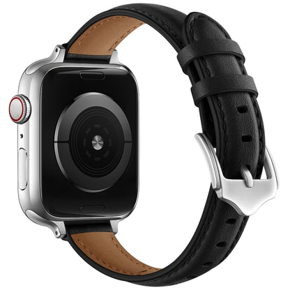 Business Style Leather Watch Band For Apple Watch Ultra 49mm&Watch Ultra 2 49mm / Series 9&8&7 45mm / SE 3&SE 2&6&SE&5&4 44mm / 3&2&1 42mm(Black Silver Buckle) by bashfashion